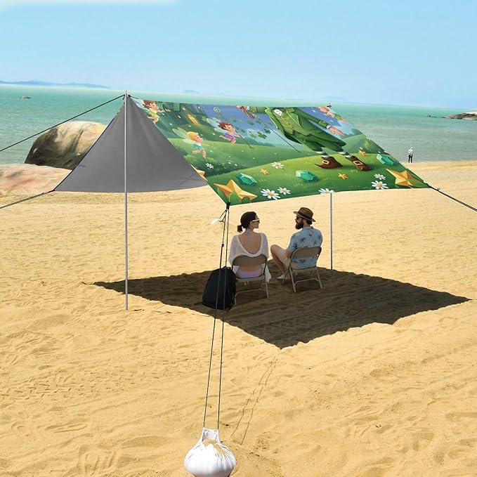 Beach Canopy with Windproof Ropes &amp Sandbags Beach Tent Sun Shade Sun Shelter for Camping Trips Fishing Backyard Fun or Picnics St. Patrick's Day
