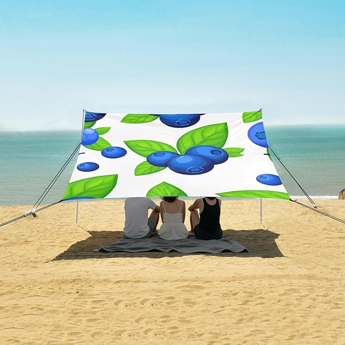 Beach Canopy with Windproof Ropes &amp Sandbags Beach Tent Sun Shade Sun Shelter for Camping Trips Fishing Backyard Fun or Picnics Blueberries
