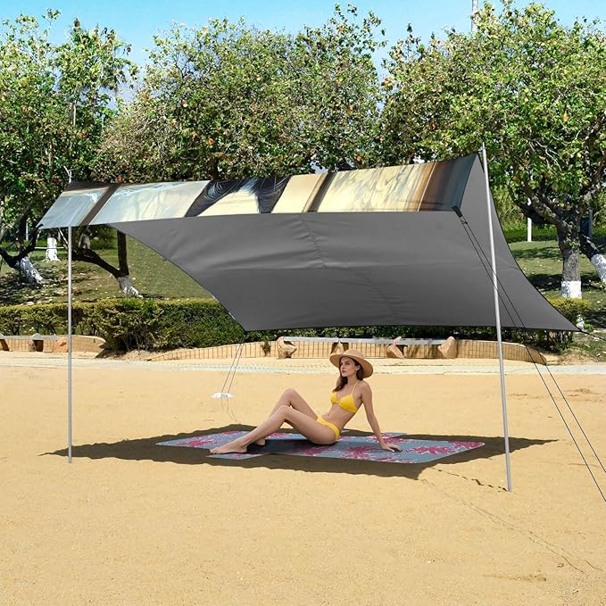 Black Cat Beside Windowsill Beach Tent Sun Shelter Set UPF50+ UV Protection 10.5 x 9.19 FT Camping Shade Canopy with Sandbags Sand Anchors Carrying Bag and Others