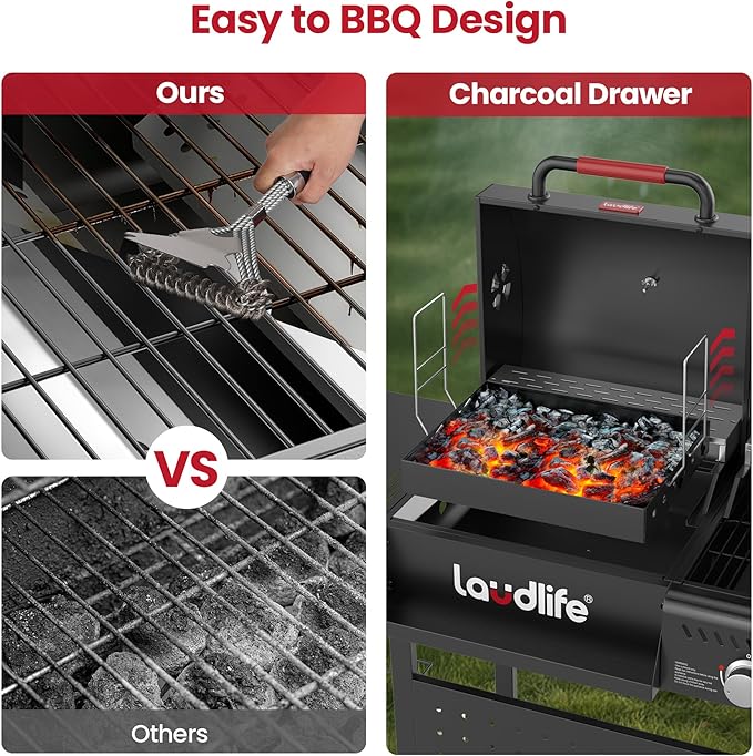 Gas and Charcoal Grill Combo with Side Burner 3 Burners Propane BBQ Grill 748 SQ.IN Cooking Space Non-Stick Enamel Coating Grates Heavy-Duty Stand for Backyard &amp Outdoor Barbecue