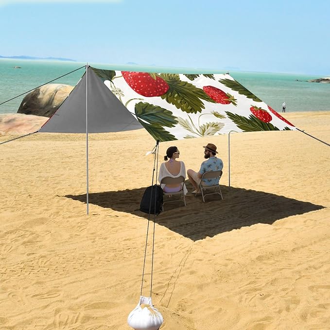 ALAZA Strawberry Leaves Pattern Beach Tent Sun Shelter Portable Canopy Sunshade for Outdoor Camping Picnics Backyard Fun 10x9 ft