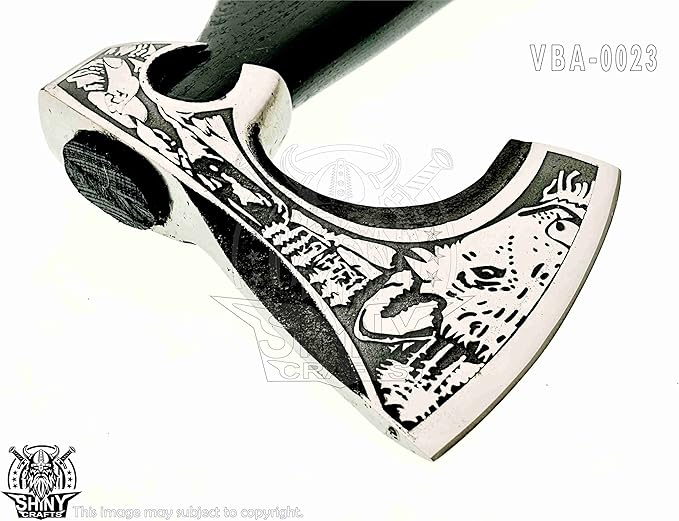 SHINY CRAFTS-Viking Axe Mens Axes Gifts for him Hatchet with Leather Sheath-Handmade Viking Axe with Carbon Steel Head Ashwood Handle Viking Gifts for Men with Premium Quality Leather Sheath (SCA 23)