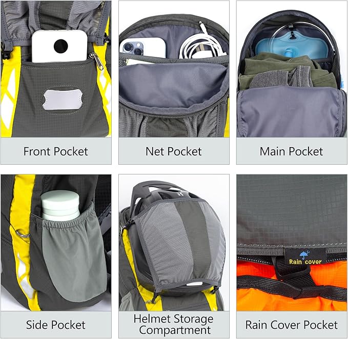 Bike Backpack With Rain-Cover Mountain Biking Backpacks Lightweight Packable Daypack Waterproof For Travel Small Backpack For Bicycle RidingHikingCamping (Grey)