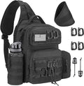 CVLIFE Tactical Sling Bag Backpack for Men Military Shoulder Sling Bag Molle Detachable Tactical Bag with Bottle Holder Hidden Pocket Daily Day Pack Work Bag for EDC Hiking Black