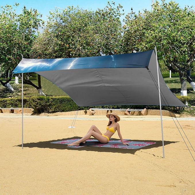 ALAZA Dinosaur with Blue Lightning Beach Tent Sun Shelter Portable Canopy Sunshade for Outdoor Camping Picnics Backyard Fun 10x9 ft