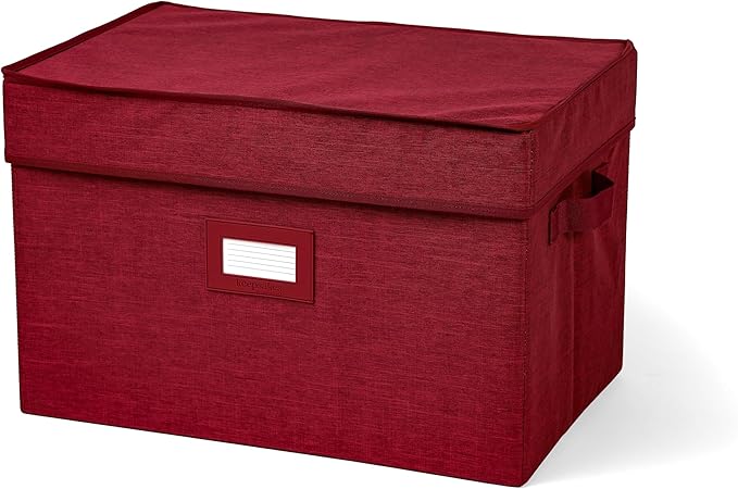 Covermates Keepsakes Storage Box Heavy Duty Polyester Organizer Bin Stackable Design Reinforced Handles ID Window Closet Garage Home Storage Red Heather