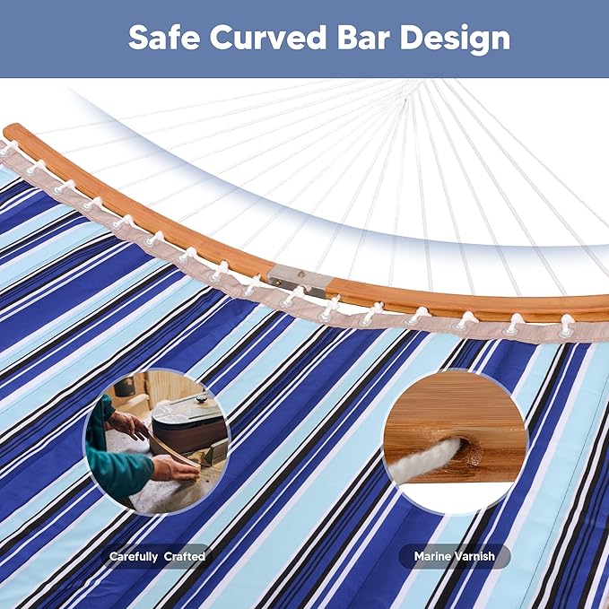 SUNCREAT Double Hammock with Stand Included Portable Hammock with Stand and Large Pillow Blue Stripes