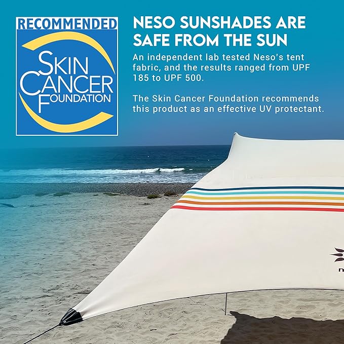 Neso Gigante Portable Beach Tent Sun Shelter - Lightweight Beach Shade Canopy - Easy Setup for Family Outings - Patented Reinforced Corners - UPF 50+ Sun Protection - 8ft Tall 11 x 11ft - Rainbow
