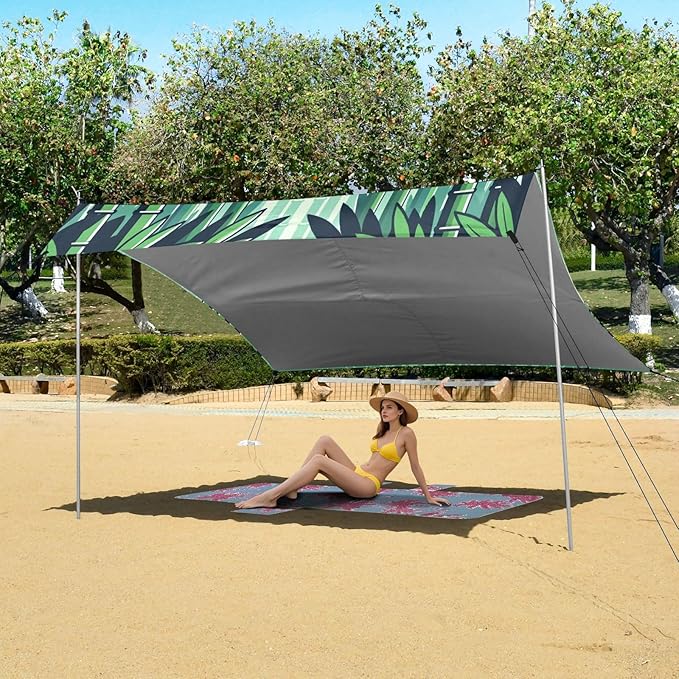 ALAZA Panda Bamboos Beach Tent Sun Shelter UPF50+ Protection Beach Shade Canopy w/ 4 Sandbags for Outdoor Camping Fishing Backyard Fun Picnic 10x9 ft
