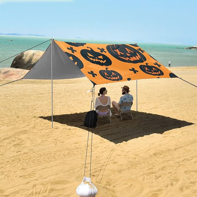 ALAZA Orange Halloween Pumpkin Pattern 拷贝 Beach Tent Sun Shelter Portable Canopy Sunshade for Outdoor Camping Picnics Backyard Fun 10x9 ft
