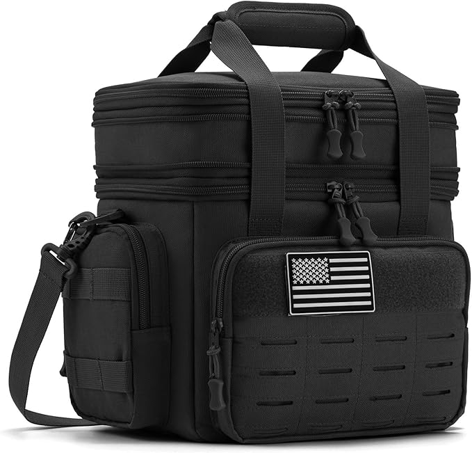 QT&ampQY Tactical Lunch Box for Men Expandable 18L Heavy Duty Military Insulated Cooler Bag Leakproof Thermal Lunch Bag for Work Camping Outdoor Picnic Pail Adult Meal MOLLE Webbing Black