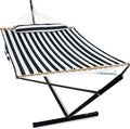 GAFETE 2 Person Hammock with Stand for Outside Heavy Duty Steel Stand Double 55inch Hammocks Large Removable Pillow Storage Bags Max 475 lbs Capacity (Stripe Black-White)