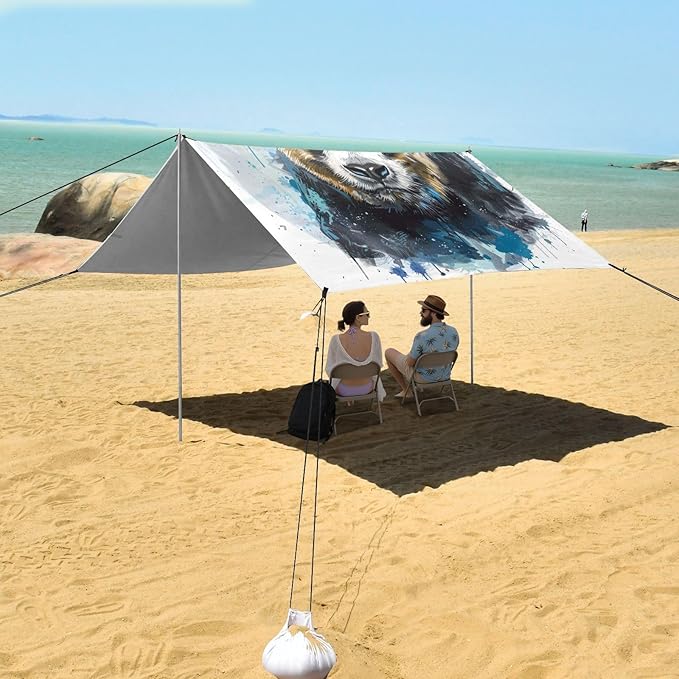 ALAZA Panda Portrait Watercolor Beach Tent Sun Shelter UPF50+ Protection Beach Shade Canopy w/ 4 Sandbags for Outdoor Camping Fishing Backyard Fun Picnic 10x9 ft