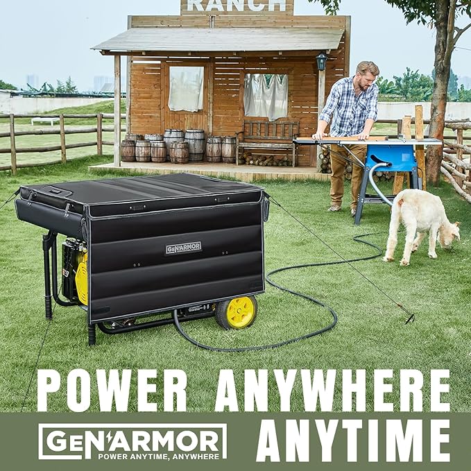 GenArmor Generator Covers While Running 100% Waterproof Heavy Duty Tarps Generator Tent Portable Outdoor Generator Enclosure for Most 4000w~13000w Generators Black Windproof Kit Version