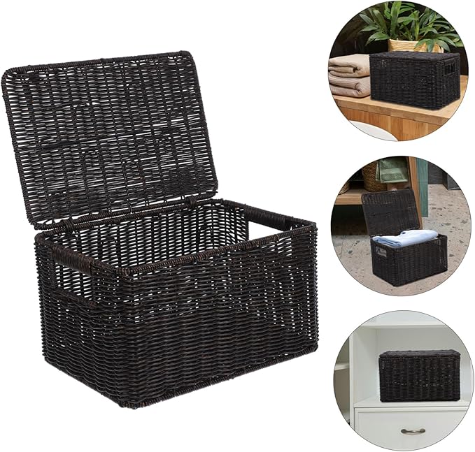 OUNONA Large-capacity Imitation Rattan Storage Box with Lid Versatile Decorative Organizer for Clothes Toys and Sundries Sturdy and Stylish Basket for Home and Closet Storage