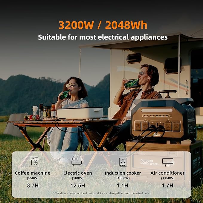 IEE 3200W Portable Power Station P3200 2048Wh Solar Generator 1800W AC Charging &amp 1000W Solar Charging LiFePO4 Battery Generator for Home Backup Camping RV Emergencies (P3200 Power Station)