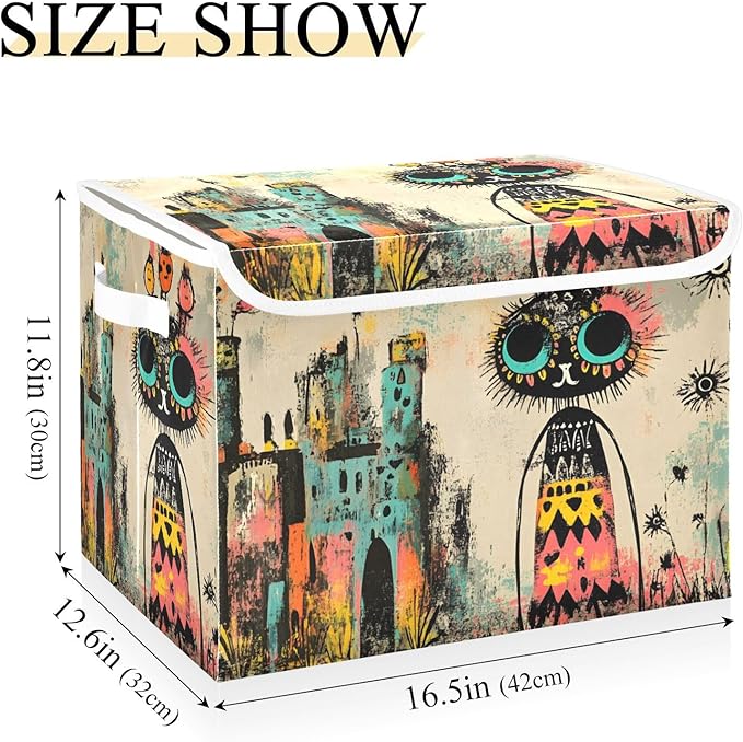 Storage Cube with Lid Abstract Cartoon Castle Print 16.5×12.6×11.8 IN Collapsible Large Capacity Foldable Storage Basket Bin Organizer