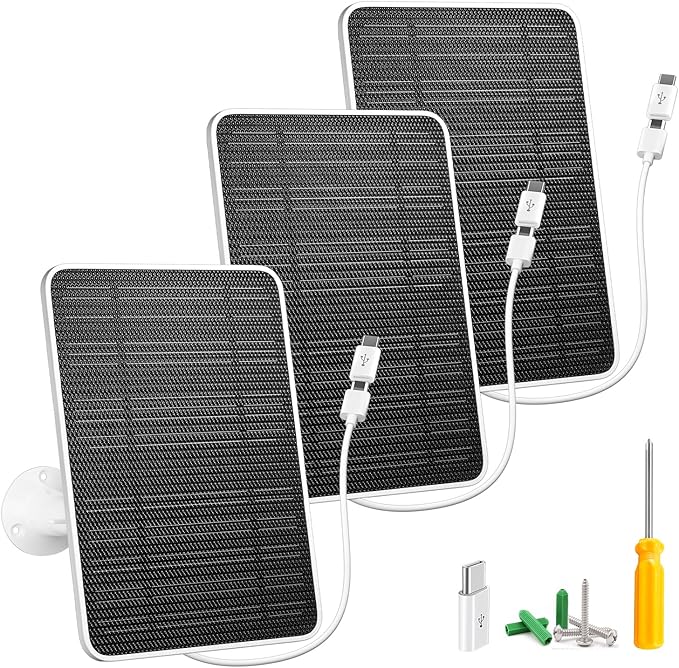 Solar Panel for Security Camera 5W USB Solar Panel for DC 5V Security Camera Micro USB &amp USB-C Port Solar Panel IP65 Waterproof Solar Charger for Camera360° Adjustable Mounting 13ft Cable 3 P