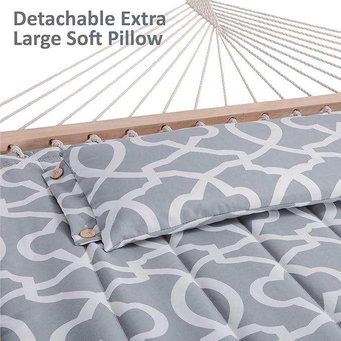 SUNCREAT Freestanding Hammocks with Stands Included Double Quilted Hammock with Frame 475 lbs Capacity Gray Pattern