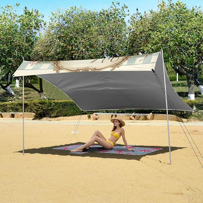 Beach Canopy with Windproof Ropes &amp Sandbags Beach Tent Sun Shade Sun Shelter for Camping Trips Fishing Backyard Fun or Picnics Easter Bunny