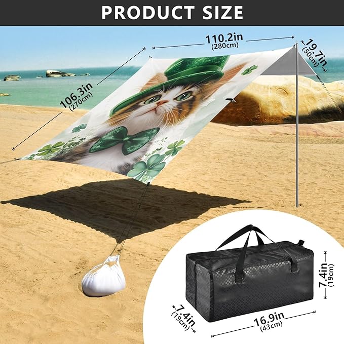 ALAZA St Patricks Cat Beach Tent Sun Shelter Portable Canopy Sunshade for Outdoor Camping Picnics Backyard Fun 10x9 ft