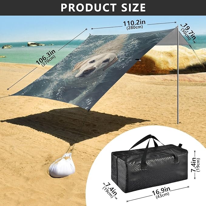 ALAZA Labrador Cute Dog Swims in The Sea Beach Tent Sun Shelter Portable Canopy Sunshade for Outdoor Camping Picnics Backyard Fun 10x9 ft