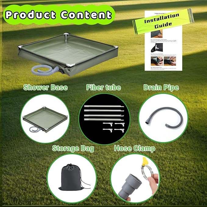 Portable Shower Pan 41 x 41 x 5 Foldable Outdoor Camping Furniture Shower Stall Base with Drain Ideal for RV Shower Tent Awning Enclosure