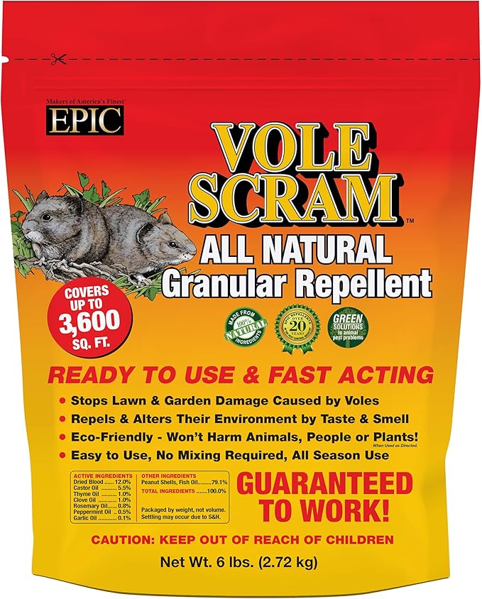 Vole Scram All Natural Granular Repellent - All-Natural Animal People and Pet Safe Granule from Epic Repellents (6 lb)