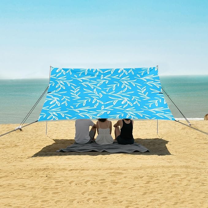 Beach Canopy with Windproof Ropes &amp Sandbags Beach Tent Sun Shade Sun Shelter for Camping Trips Fishing Backyard Fun or Picnics Branches