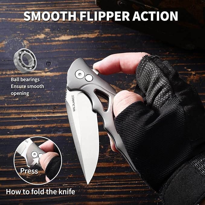 Small EDC Pocket Knife for Men &amp Women - 3 Drop Point D2 Blade Titanium Handle with Button Lock &amp Pocket Clip | Small Slim Cool Folding Knife for Daily Carry Camping Hiking &amp Outdoor Us
