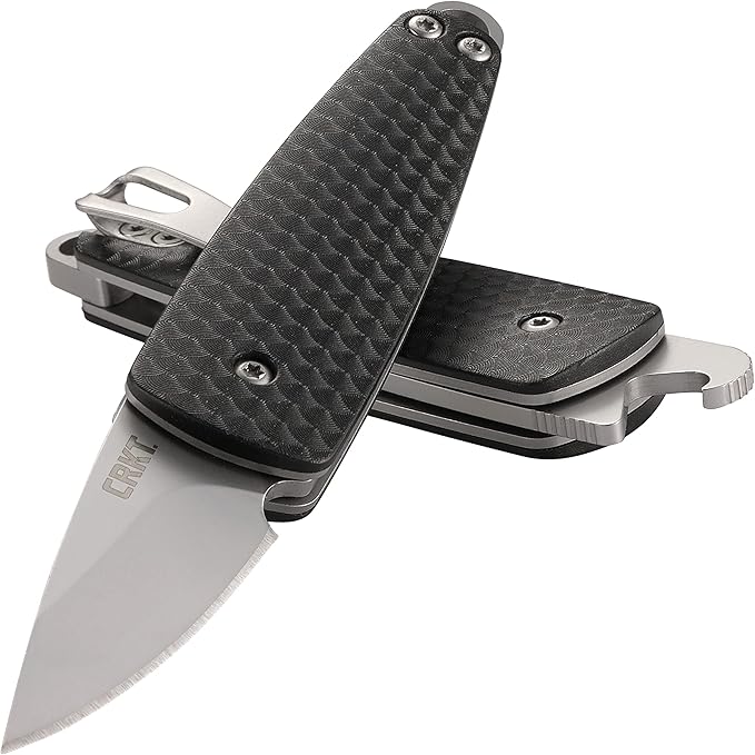 CRKT Dually Folding Carry Knife: Plain Edge Folder with Slip Joint - Everyday Carry Folded Knife Black Glass Reinforced Nylon Handle with Lanyard Hole Bottle Opener 7086