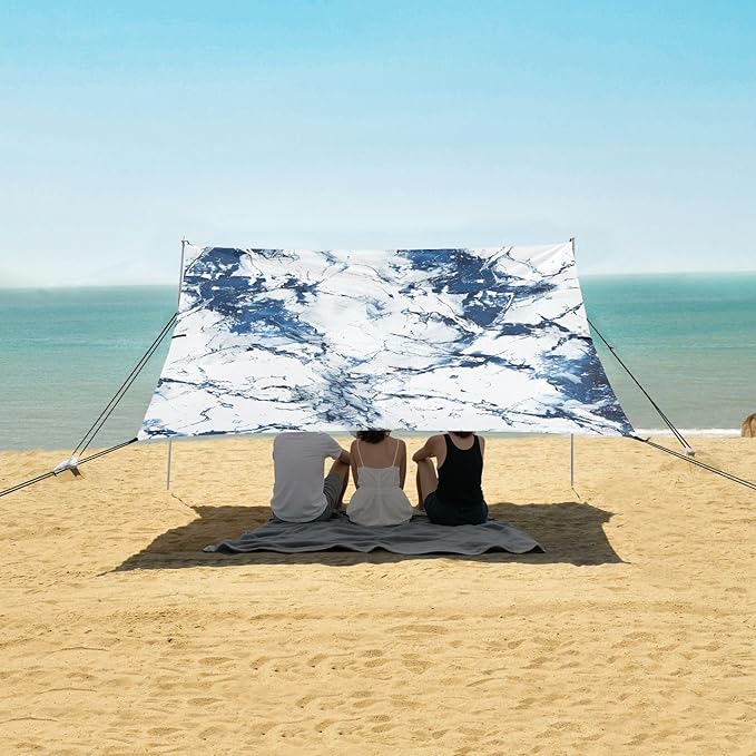 ALAZA Blue White Marble Beach Tent Sun Shelter Portable Canopy Sunshade for Outdoor Camping Picnics Backyard Fun 10x9 ft