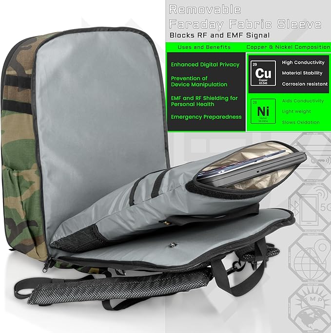 Xtreme Sight Line ~ Large Backpack ~ 16 Laptop Backpack with Removable Faraday Sleeve ~ Heavy-Duty Foam Padded &amp Multiple Large Compartments ~ 1000D Nylon/Spacer Mesh ~ Woodland Camo