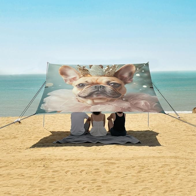 ALAZA French Bulldog Dog Cute Dog Dressed Up Beach Tent Sun Shelter Portable Canopy Sunshade for Outdoor Camping Picnics Backyard Fun 10x9 ft