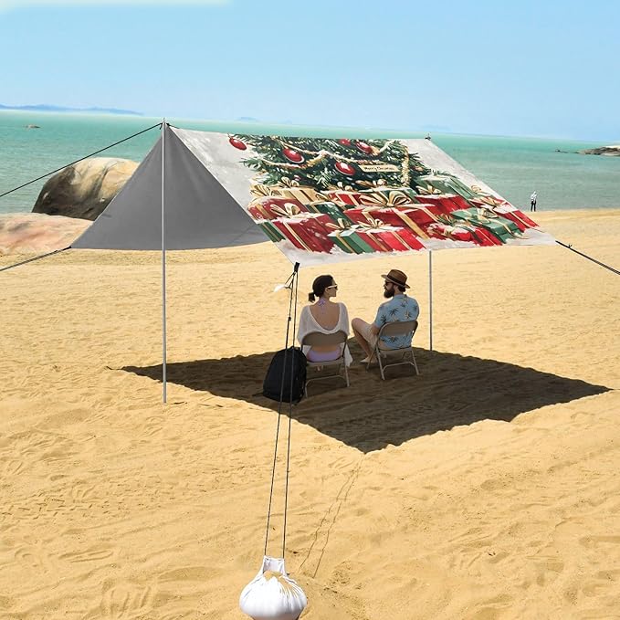 ALAZA Oil Painting Christmas Tree Beach Tent Sun Shelter Portable Canopy Sunshade for Outdoor Camping Picnics Backyard Fun 10x9 ft