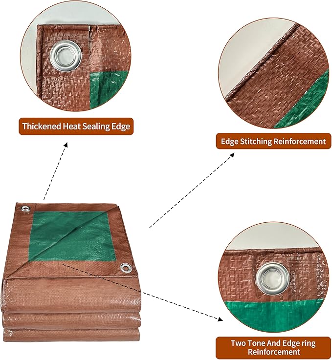 Tarp 5x7(4 Packs) ft 100% Waterproof 7mil Durable Grommets and Reinforced EdgesUv ResistantGreen/Brown TarpEmergency Rain ShelterOutdoor Cover and Camping Use -by MVPNET