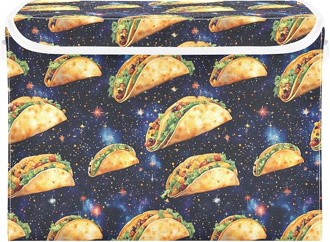 AIXIWAWA Lidded Storage Cube (Starry Taco) Fabric Foldable Closet Bins with Flip Lid and Handles Organizer Basket Container 16.5 x 12.6 x 11.8 IN