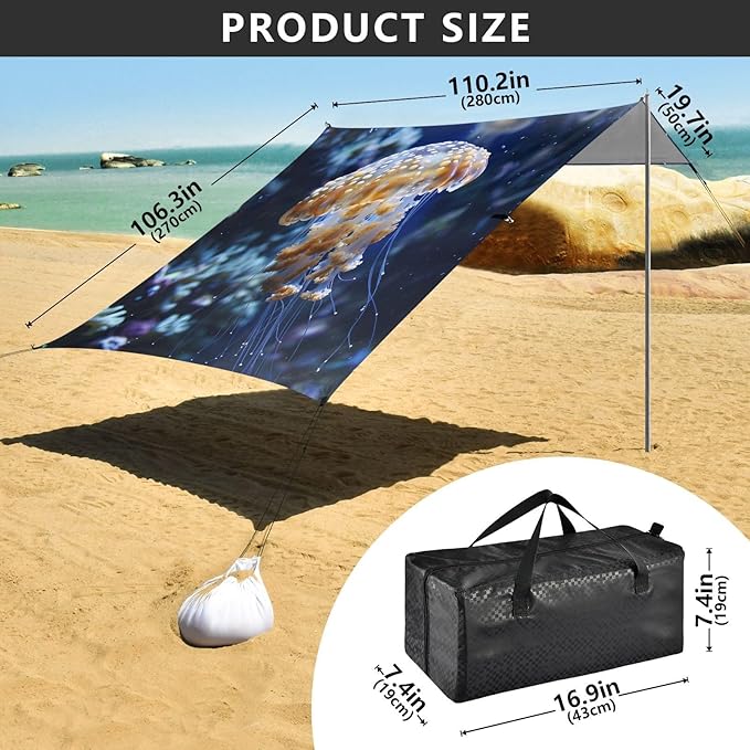 ALAZA Sea Underwater Animals Jellyfish Beach Tent Sun Shelter Portable Canopy Sunshade for Outdoor Camping Picnics Backyard Fun 10x9 ft