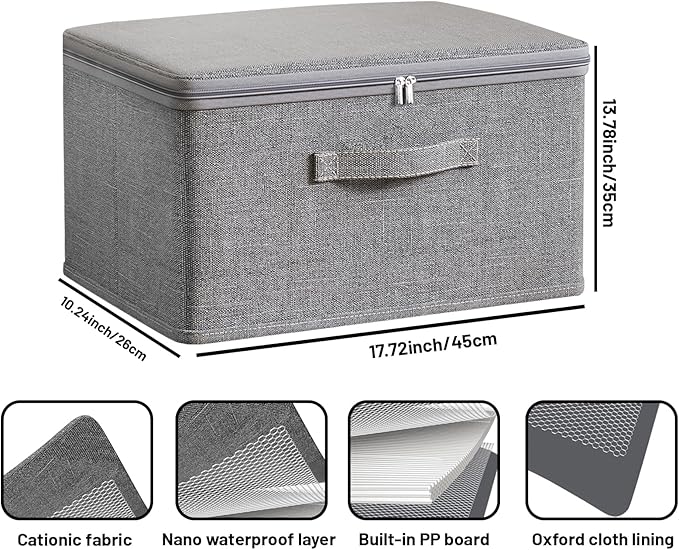 Collapsible Storage Bins for Home OrganizationGrey storage Bins Waterproof Fabric Foldable Organizer Boxes [3 Pack] 17.72in x 13.78in x 10.24in (45CM x 35CM x 26CM)