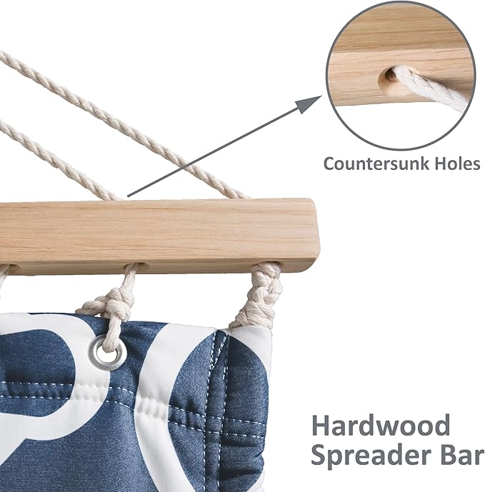 SUNCREAT Double Tree Hammock with Hardwood Spreader Bar Extra Large Soft Pillow Heavy Duty Hanging Hammock for Indoor Outdoor Blue Pattern