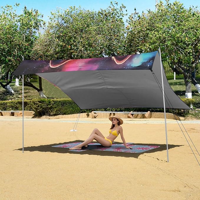 ALAZA Wolf Colorful Sky Space Galaxy Wolf Beach Tent Sun Shelter Portable Canopy Sunshade for Outdoor Camping Picnics Backyard Fun 10x9 ft