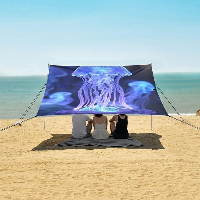 ALAZA Magic Glowing Ocean Jellyfish Beach Tent Sun Shelter Portable Canopy Sunshade for Outdoor Camping Picnics Backyard Fun 10x9 ft