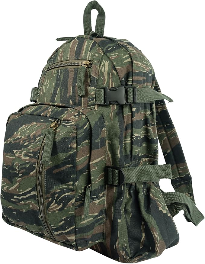 Rothco Vintage Canvas Compact Backpack – Rugged Everyday Carry Travel Storage Bag Tiger Stripe Camo