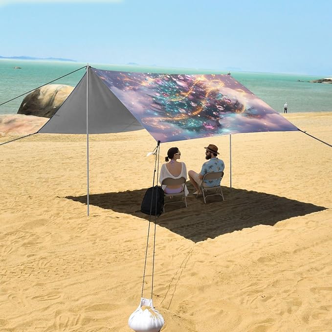ALAZA Dreamy Christmas Tree Butterfly Beach Tent Sun Shelter Portable Canopy Sunshade for Outdoor Camping Picnics Backyard Fun 10x9 ft