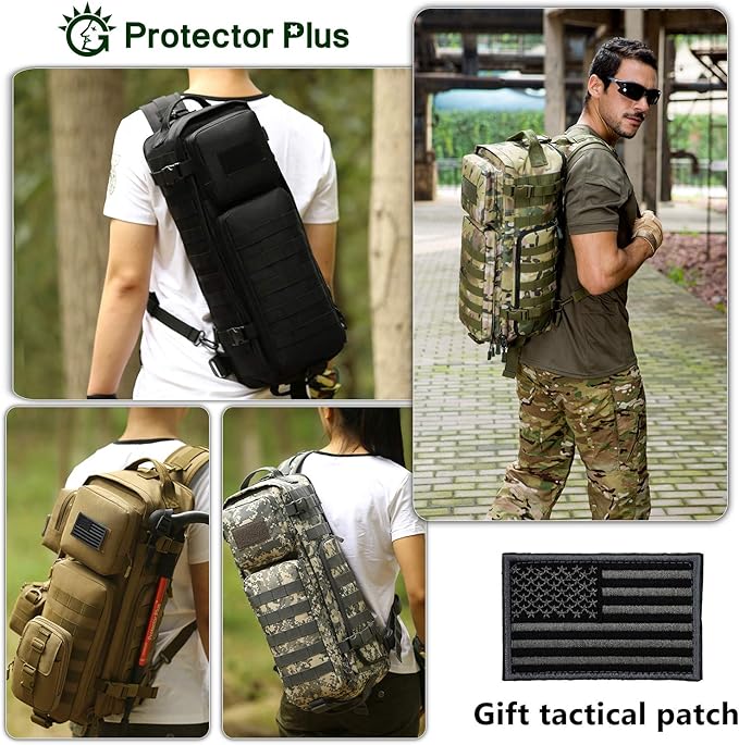 Protector Plus Tactical Sling Bag Military MOLLE Crossbody Pack (Patch Included)
