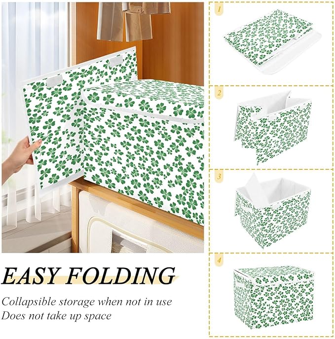 Clover Pattern Fabric Storage Bins with Lids and HandleFoldable Storage Bins with LidsCloset Organizers for Clothes Storage Room Organization Office Storage Chest Organizer