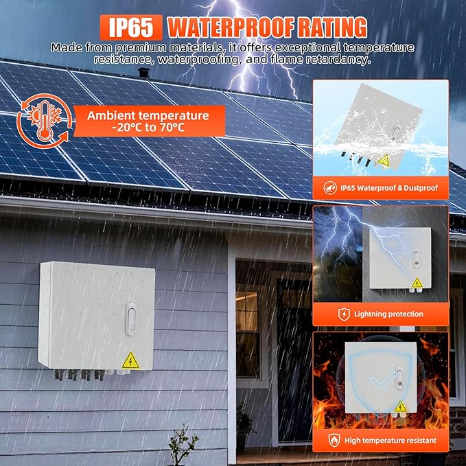 4 String Metal Solar Combiner Box IP65 Waterproof PV Combiner Box with 20A Rated Current Fuse 63A Air Circuit BreakerLightning Arrester for On/Off Grid Solar Panel System