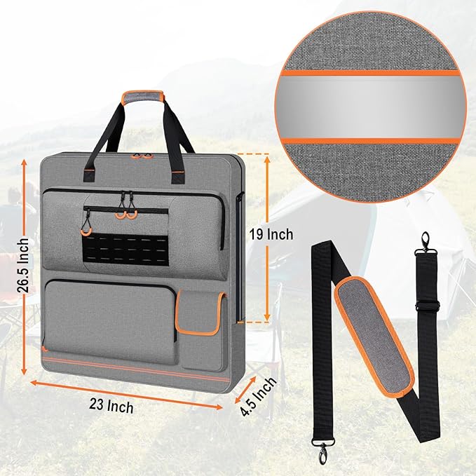 Solar Panel Storage Bag with Orange Lining Deepened Opening Zipper with Pull and Multi-Accessory Space Solar Panel Travel Carrying Case Fit for Jackery SolarSaga 100W 100X 200W Gray
