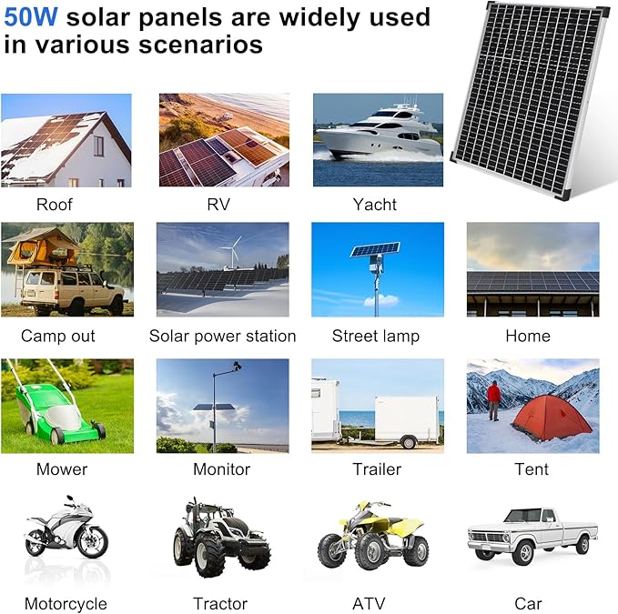 50W Solar Panel Kit with 12V/24V 10A PWM Charge Controller High Efficiency Monocrystalline Solar Panel for Roof RV Boat Farm Camping Car Caravan Camper and Other Off Grid Applications