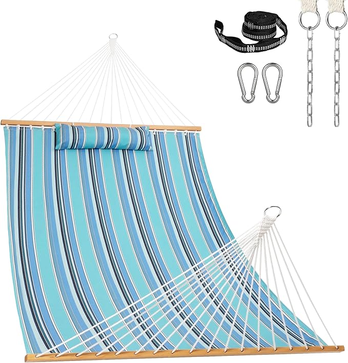 Lazy Daze Hammocks 12 FT Sunbrella Fabric Hammock not Fading with Spreader Bars and Free Pillow Fits for 2 Persons All Weather and Fade Resistant for Patio Yard 450 lbs Capacity Dolce Oasis